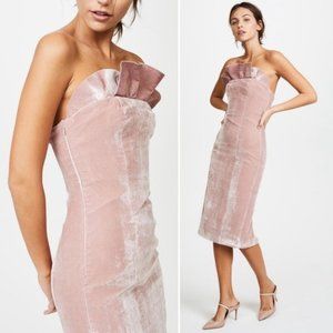 NWT Cinq a Sept Marceau Velvet Midi Ruffle Dress Mauve Pink XS 0 Wedding Date